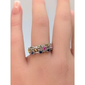 925 Sterling Silver Spinel Topaz & Diamond Ring Size 8
